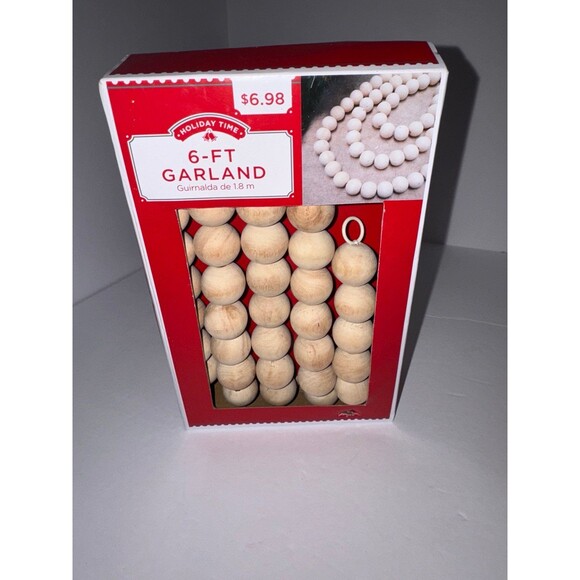 Holiday time wood bead garland 6ft - Picture 2 of 6